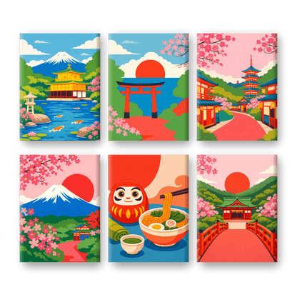 6 Mini-Gemälde | Klassisches Japan Set-Malen nach zahlen