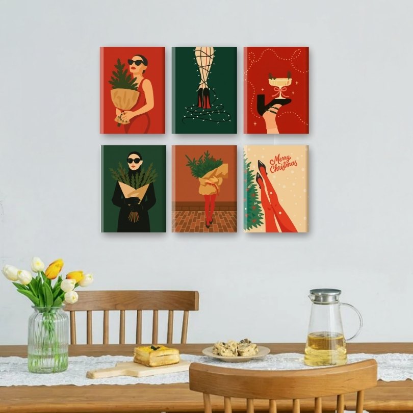 6 Mini-Gemälde | Elegantes Weihnachts Set