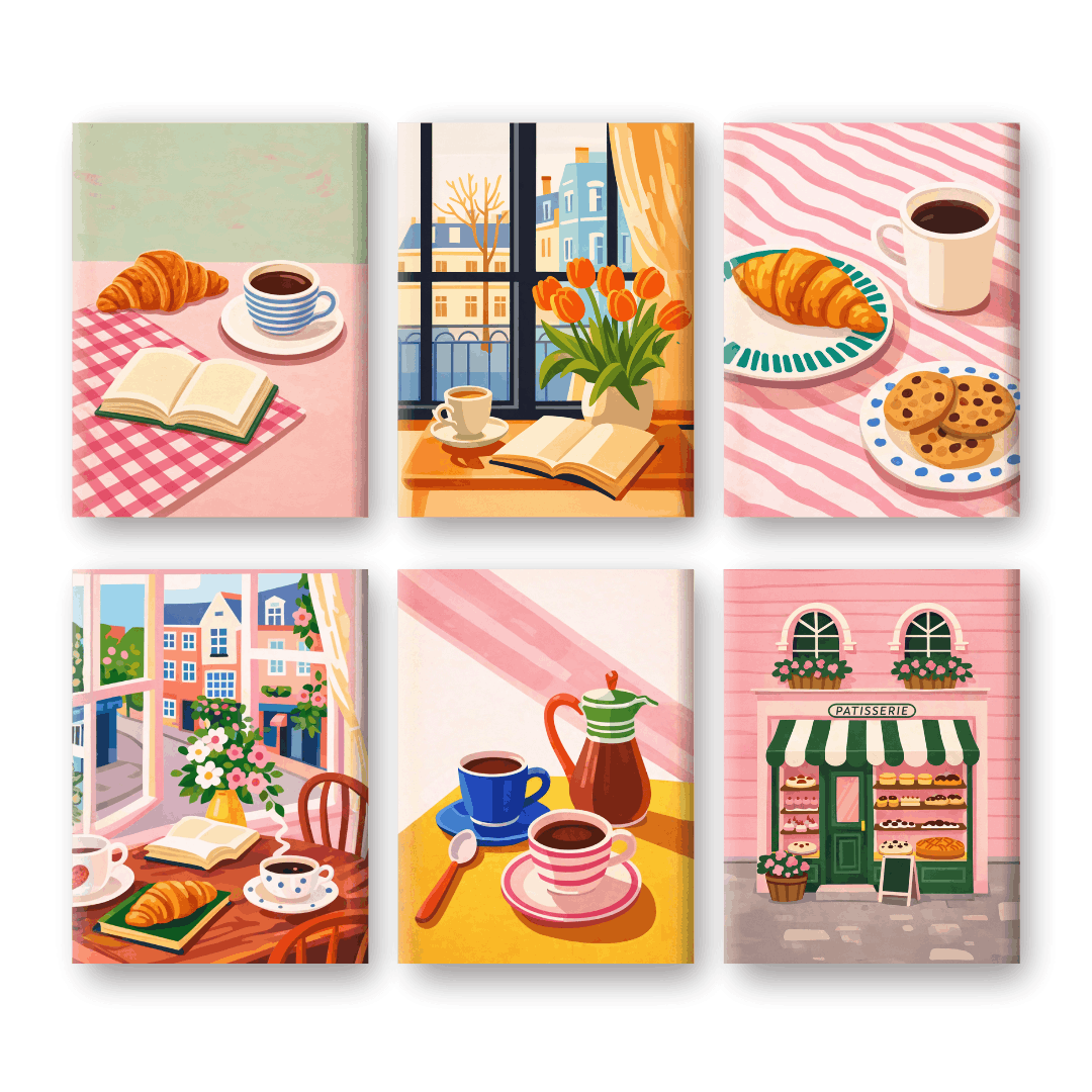 6 Mini-Gemälde | Kaffee Momente Set-Malen nach zahlen