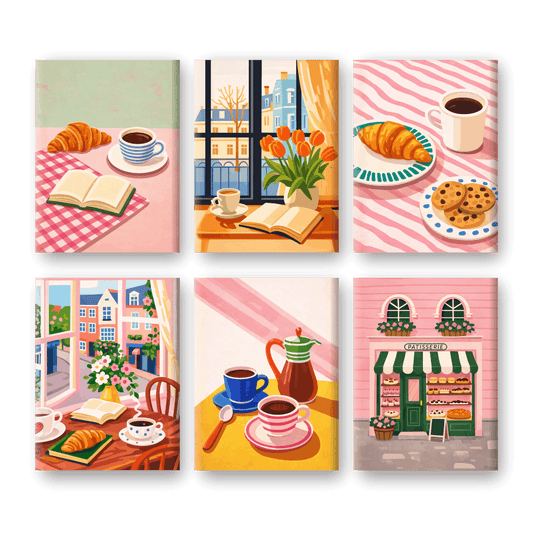 6 Mini-Gemälde | Kaffee Momente Set-Malen nach zahlen