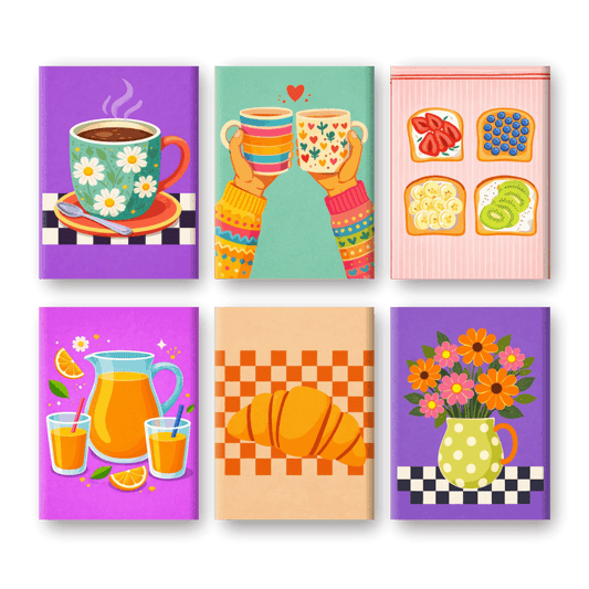 6 Mini-Gemälde | Buntes Frühstücks Set-Malen nach zahlen