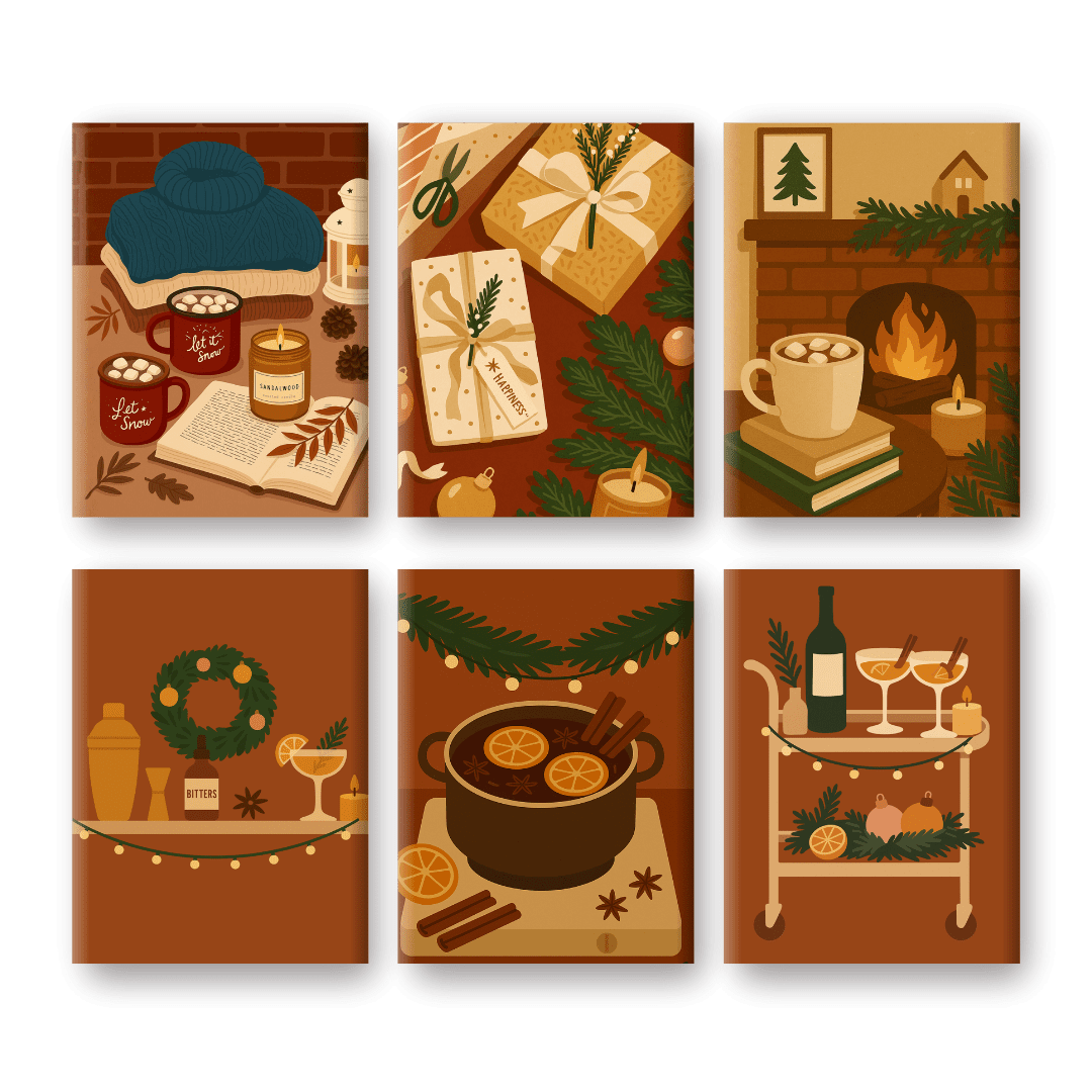 6 Mini-Gemälde | Gemütlicher Winter Set-Malen nach zahlen