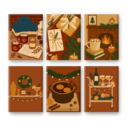 6 Mini-Gemälde | Gemütlicher Winter Set-Malen nach zahlen