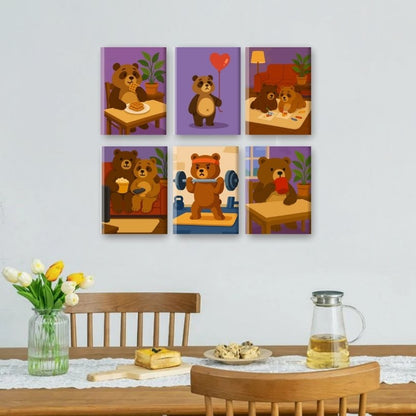 6 Mini-Gemälde | Niedliche Bären Set