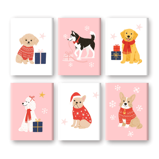 6 Mini-Gemälde | Süßes Winterhunde Set-Malen nach zahlen