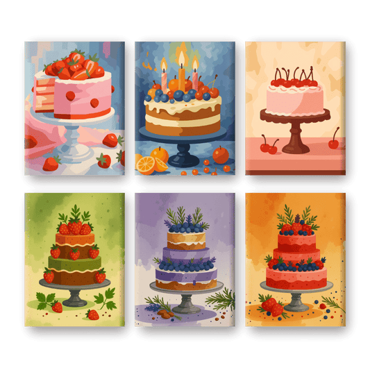 6 Mini-Gemälde | Köstliche Kuchen Set-Malen nach zahlen