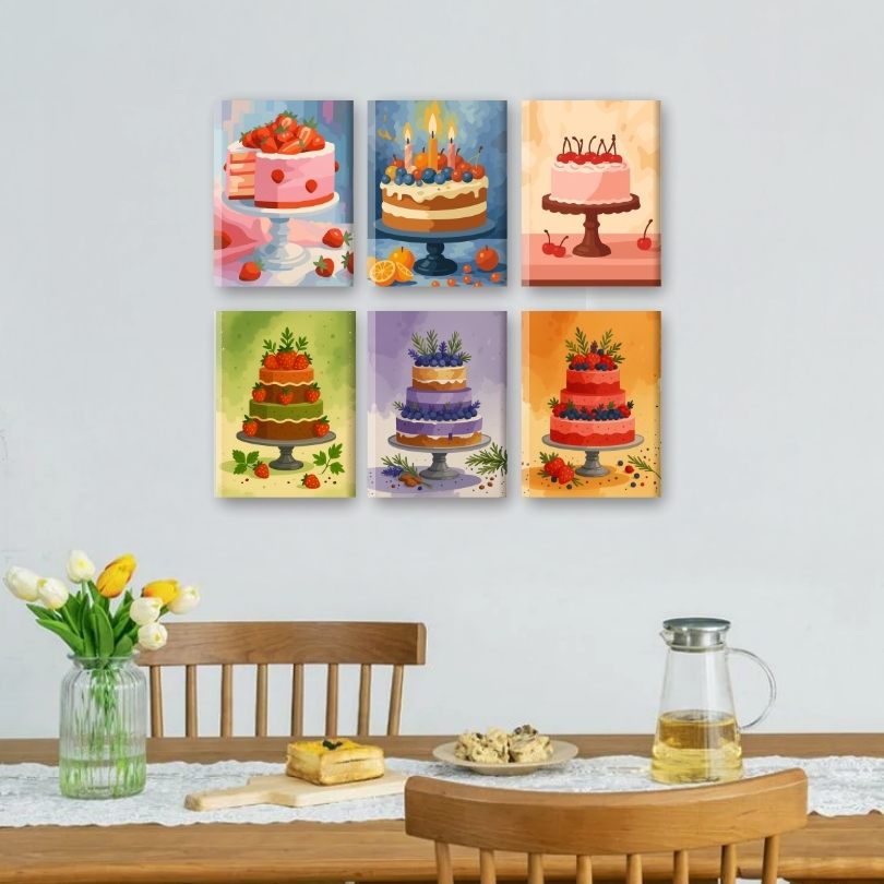 6 Mini-Gemälde | Köstliche Kuchen Set
