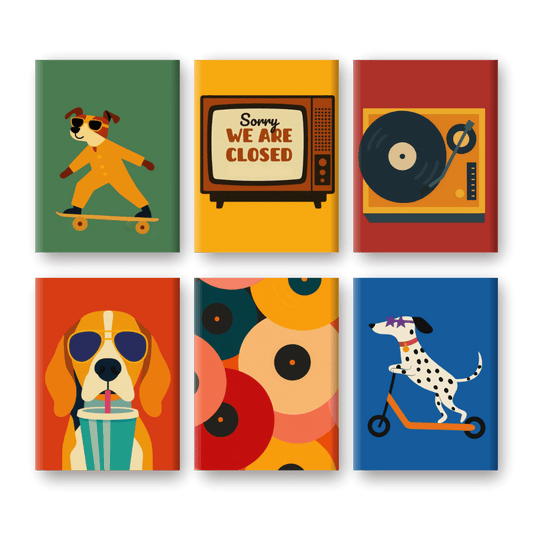 6 Mini-Gemälde | Hunde & Disco Set-Malen nach zahlen
