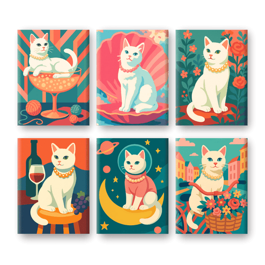 6 Mini-Gemälde | Elegantes Katzen Set-Malen nach zahlen
