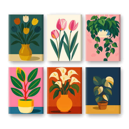 6 Mini-Gemälde | Blumen und Pflanzen Set-Malen nach zahlen
