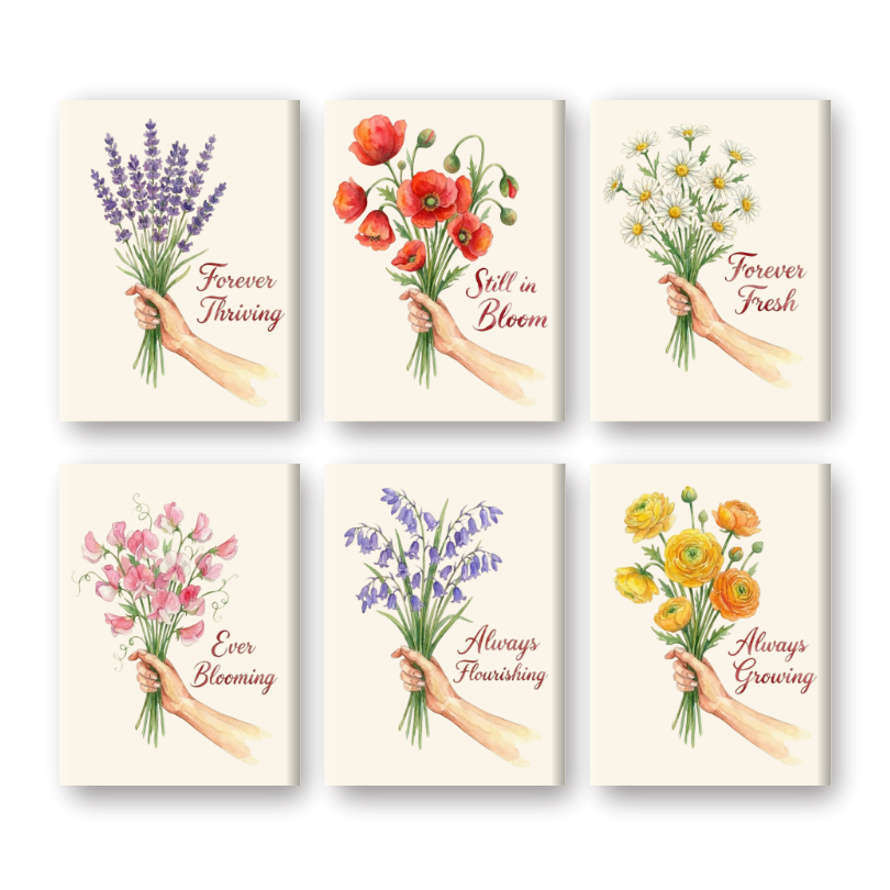 6 Mini-Gemälde | Blumen- & Zitate-Set-Malen nach zahlen