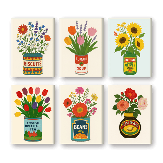 6 Mini-Gemälde | Blumen in Dosen Set-Malen nach zahlen