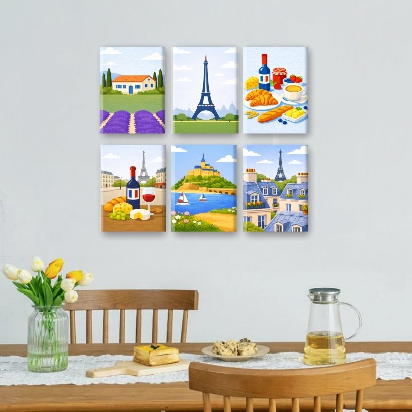 6 Mini-Gemälde | Frankreich Set