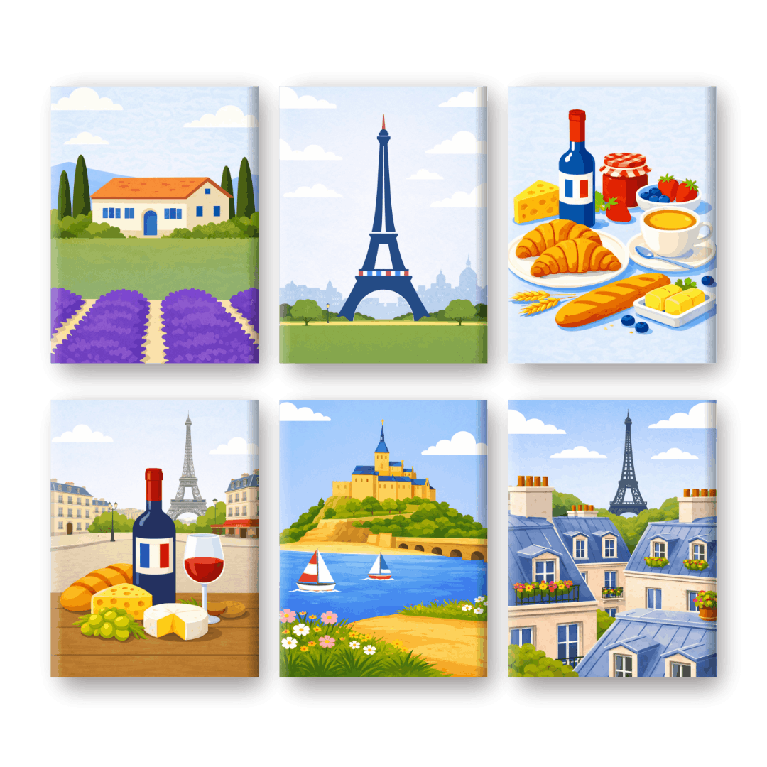 6 Mini-Gemälde | Frankreich Set-Malen nach zahlen