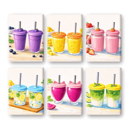 6 Mini-Gemälde | Frisches Smoothie Set-Malen nach zahlen