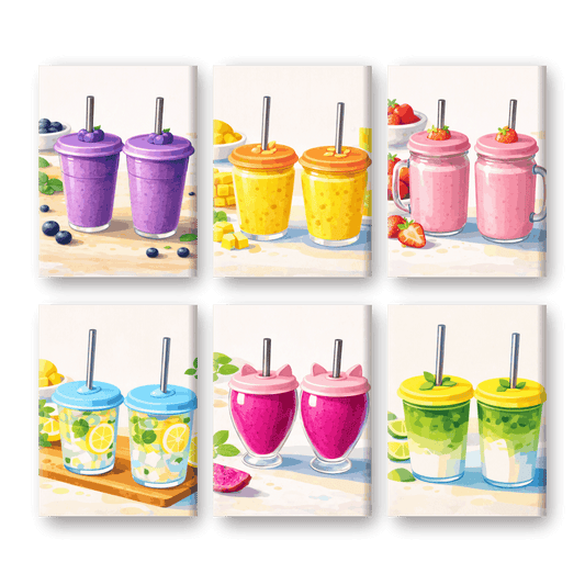 6 Mini-Gemälde | Frisches Smoothie Set-Malen nach zahlen