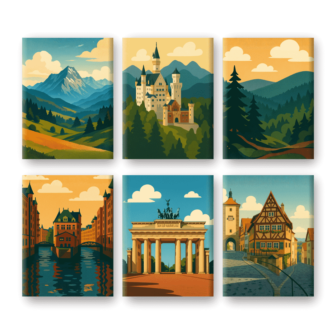 6 Mini-Gemälde | Deutsche Landschaften Set-Malen nach zahlen