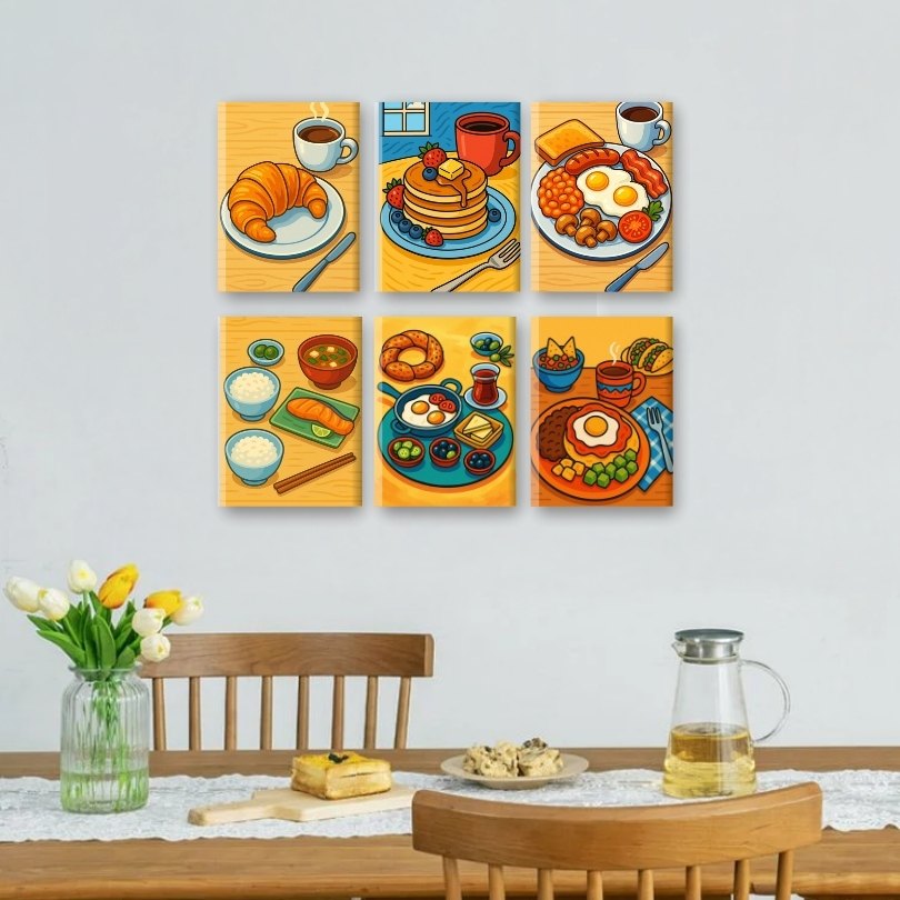 6 Mini-Gemälde | Globales Frühstücks Set
