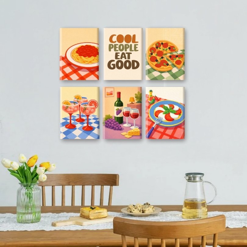 6 Mini-Gemälde | Gutes Essen Set