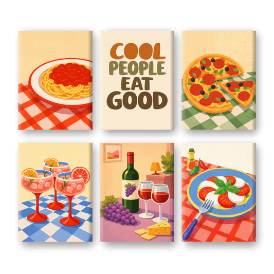 6 Mini-Gemälde | Gutes Essen Set-Malen nach zahlen
