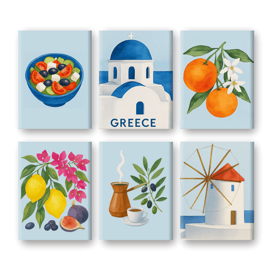 Malen nach Zahlen – 6 Mini-Gemälde | Griechischer Sommer Set-Malen nach zahlen