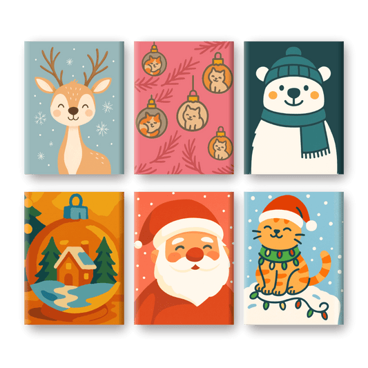 6 Mini-Gemälde | Fröhliches Weihnachts Set-Malen nach zahlen