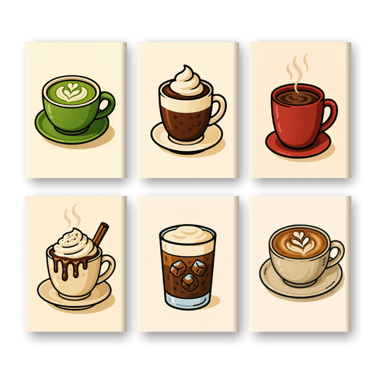 6 Mini-Gemälde | Heiße Schokolade & Kaffee Set-Malen nach zahlen