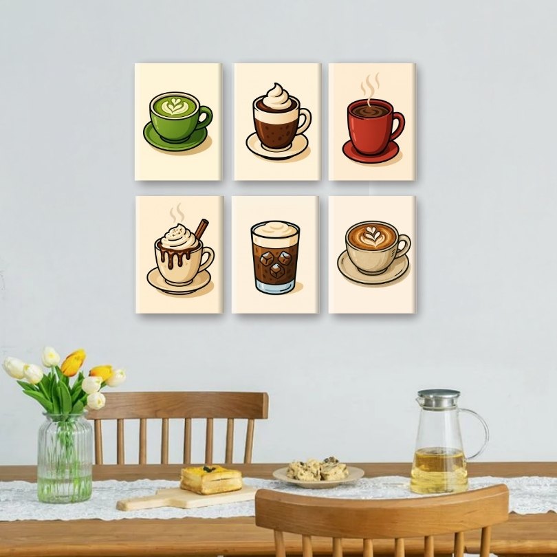 6 Mini-Gemälde | Heiße Schokolade & Kaffee Set