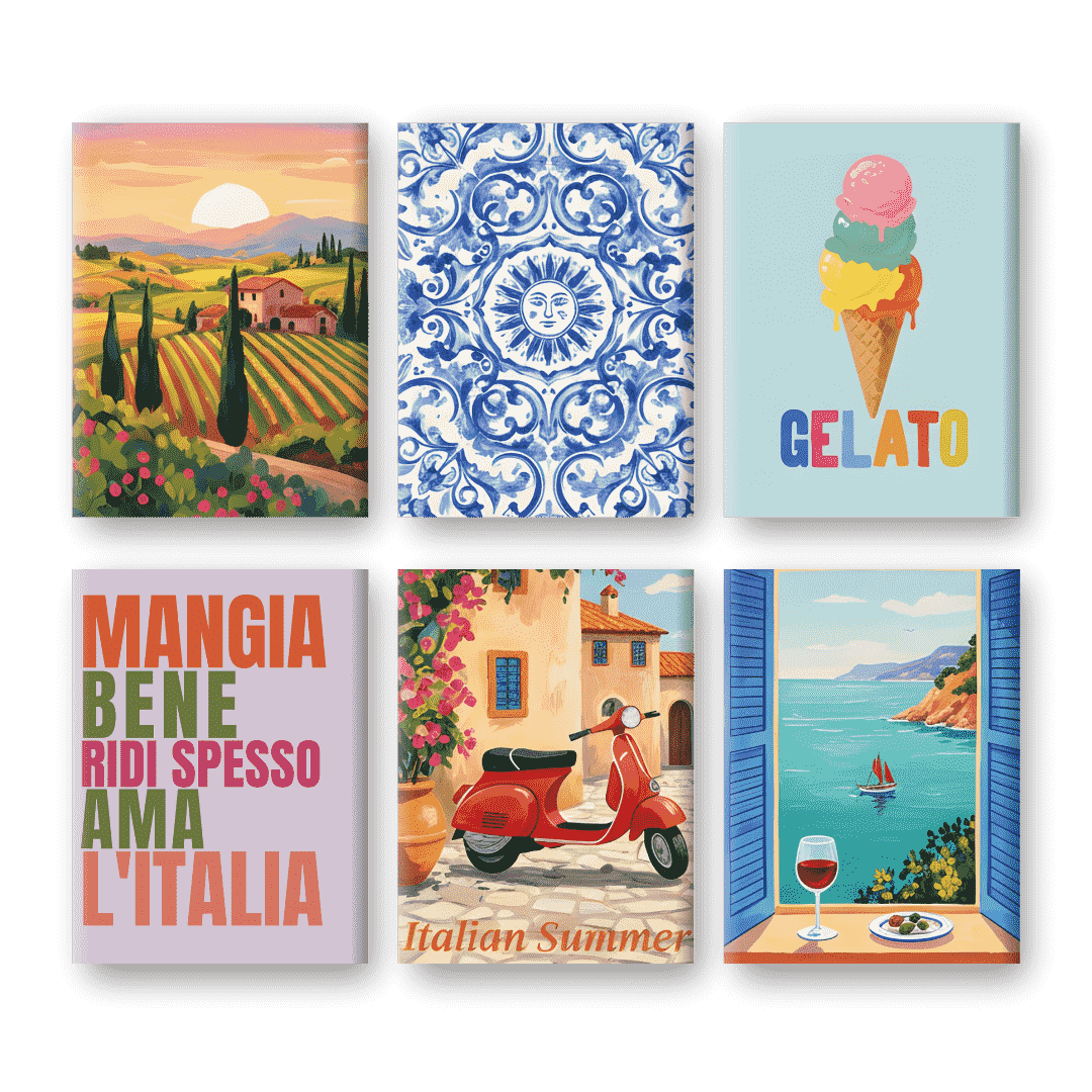 6 Mini-Gemälde | Italienischer Lifestyle Set-Malen nach zahlen