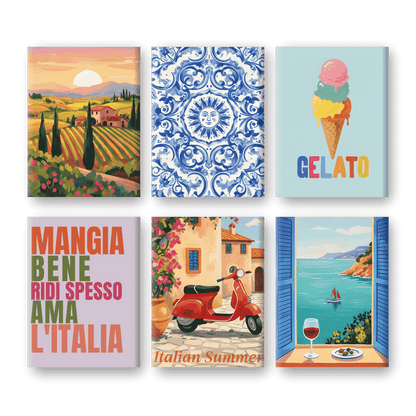 6 Mini-Gemälde | Italienischer Lifestyle Set-Malen nach zahlen