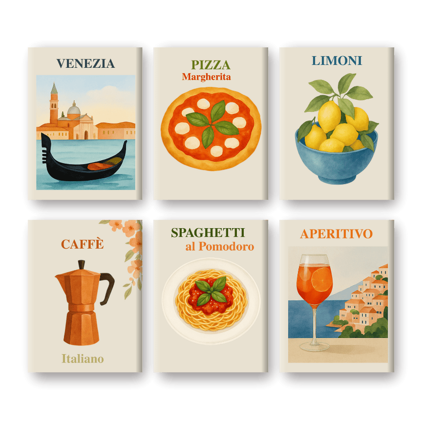 Malen nach Zahlen – 6 Mini-Gemälde | Italienisches Sommer-Set-Malen nach zahlen