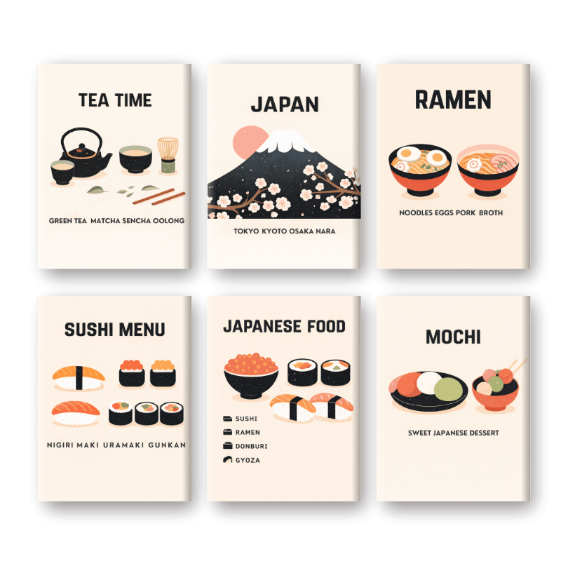 6 Mini-Gemälde | Japanisches Dinner Set-Malen nach zahlen