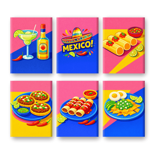 6 Mini-Gemälde | Mexikanisches Essen Set-Malen nach zahlen