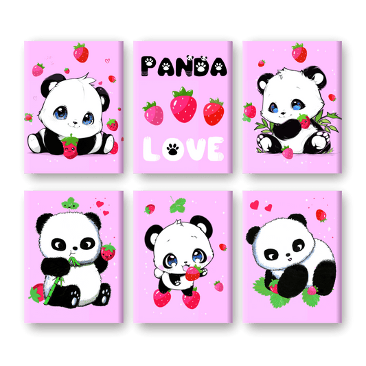 6 Mini-Gemälde | Panda Berries Set - by Tiny Tami-Malen nach zahlen