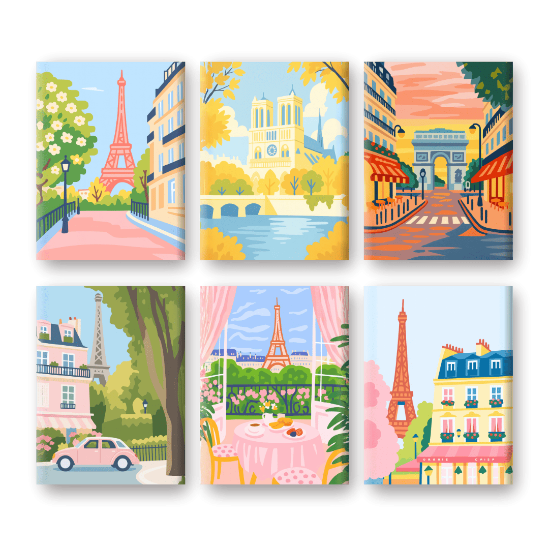 6 Mini-Gemälde | Paris Set-Malen nach zahlen