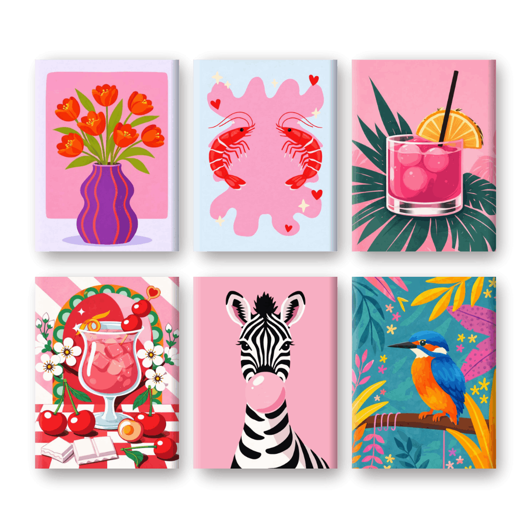 6 Mini-Gemälde | Pastell-Pop-Art-Set-Malen nach zahlen
