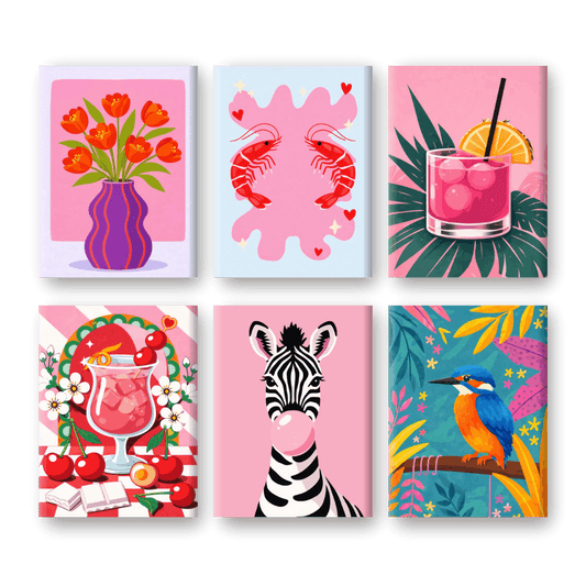 6 Mini-Gemälde | Pastell-Pop-Art-Set-Malen nach zahlen
