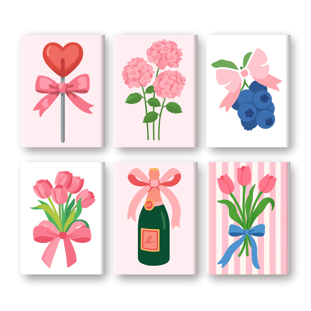 6 Mini-Gemälde | Pink Aesthetics Set-Malen nach zahlen