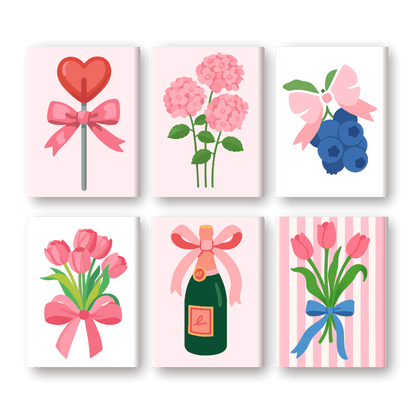 6 Mini-Gemälde | Pink Aesthetics Set-Malen nach zahlen