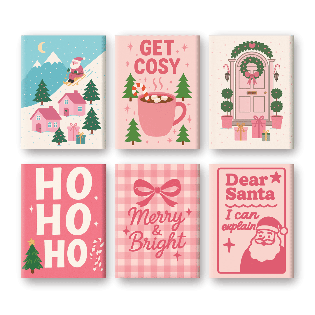 6 Mini-Gemälde | Rosa Weihnachtsset-Malen nach zahlen