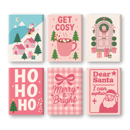 6 Mini-Gemälde | Rosa Weihnachtsset-Malen nach zahlen