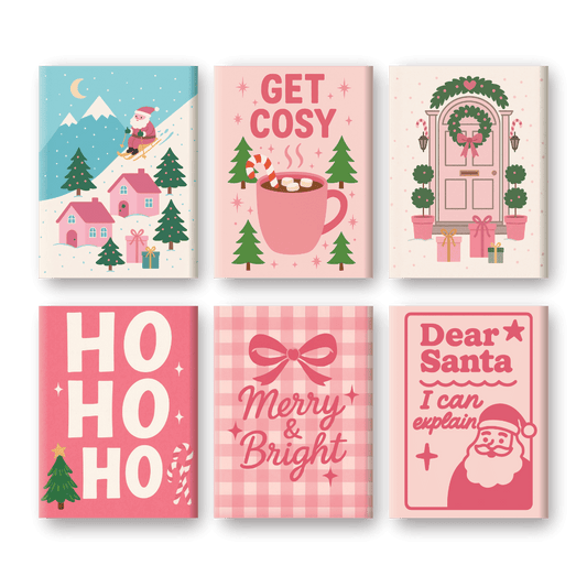 6 Mini-Gemälde | Rosa Weihnachtsset-Malen nach zahlen