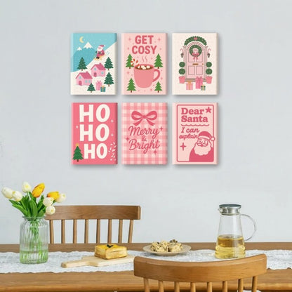 6 Mini-Gemälde | Rosa Weihnachtsset