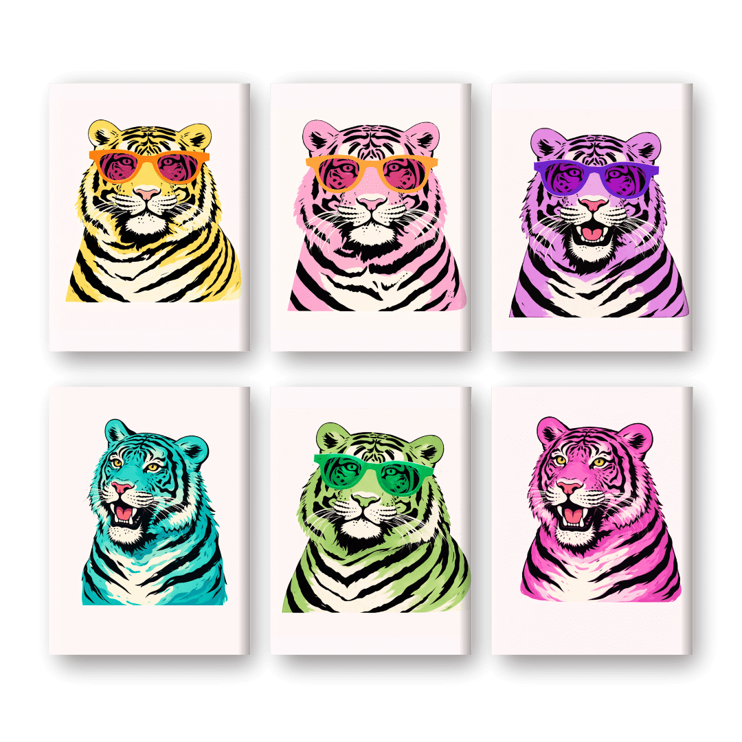 6 Mini-Gemälde | Pop Art Tiger Set