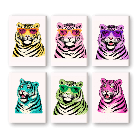 6 Mini-Gemälde | Pop Art Tiger Set