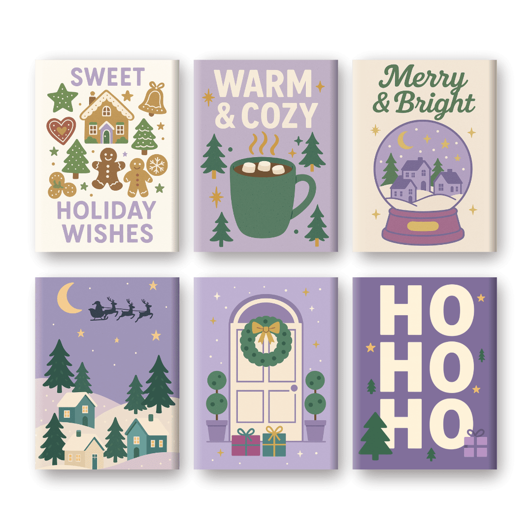 6 Mini-Gemälde | Lila Weihnachts Set-Malen nach zahlen