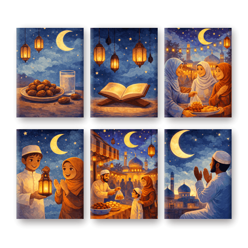 6 Mini-Gemälde | Ramadan Abend Set-Malen nach zahlen