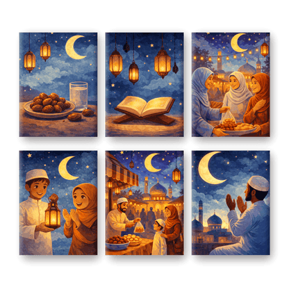 6 Mini-Gemälde | Ramadan Abend Set-Malen nach zahlen
