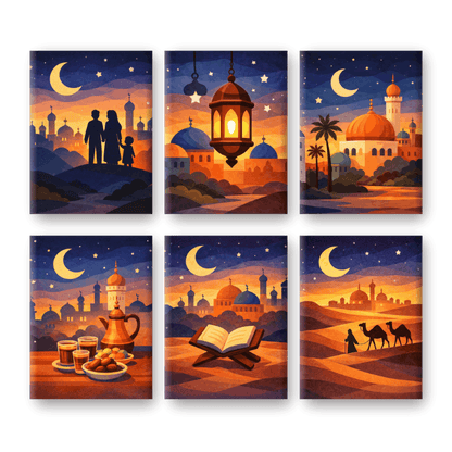 6 Mini-Gemälde | Ramadan Nacht Set-Malen nach zahlen