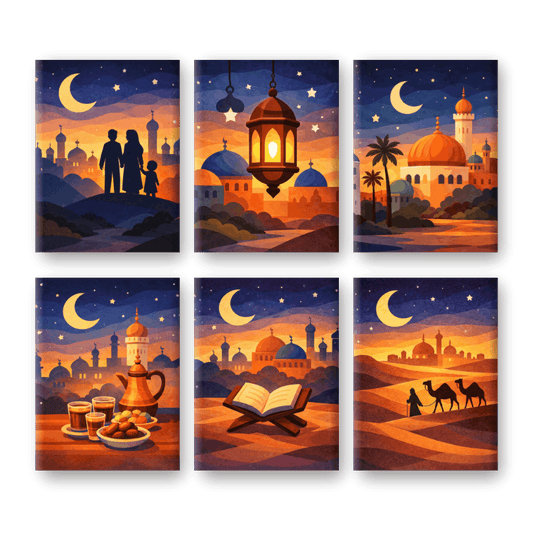 6 Mini-Gemälde | Ramadan Nacht Set-Malen nach zahlen